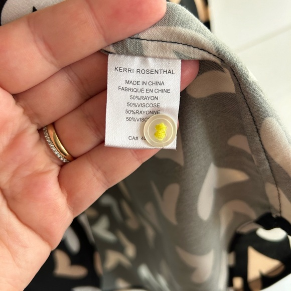 Kerri Rosenthal Black silky Button down with white and tan hearts - Picture 3 of 5